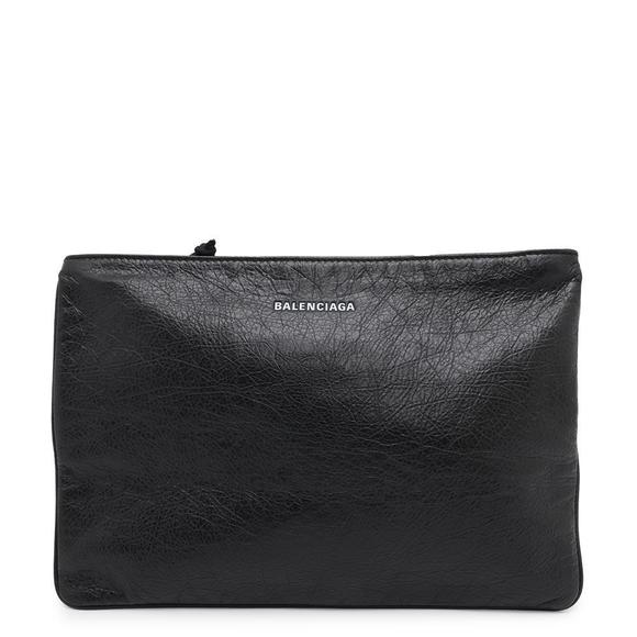 Balenciaga Leather Clutch Bag Black Wrinkled - Picture 1 of 8